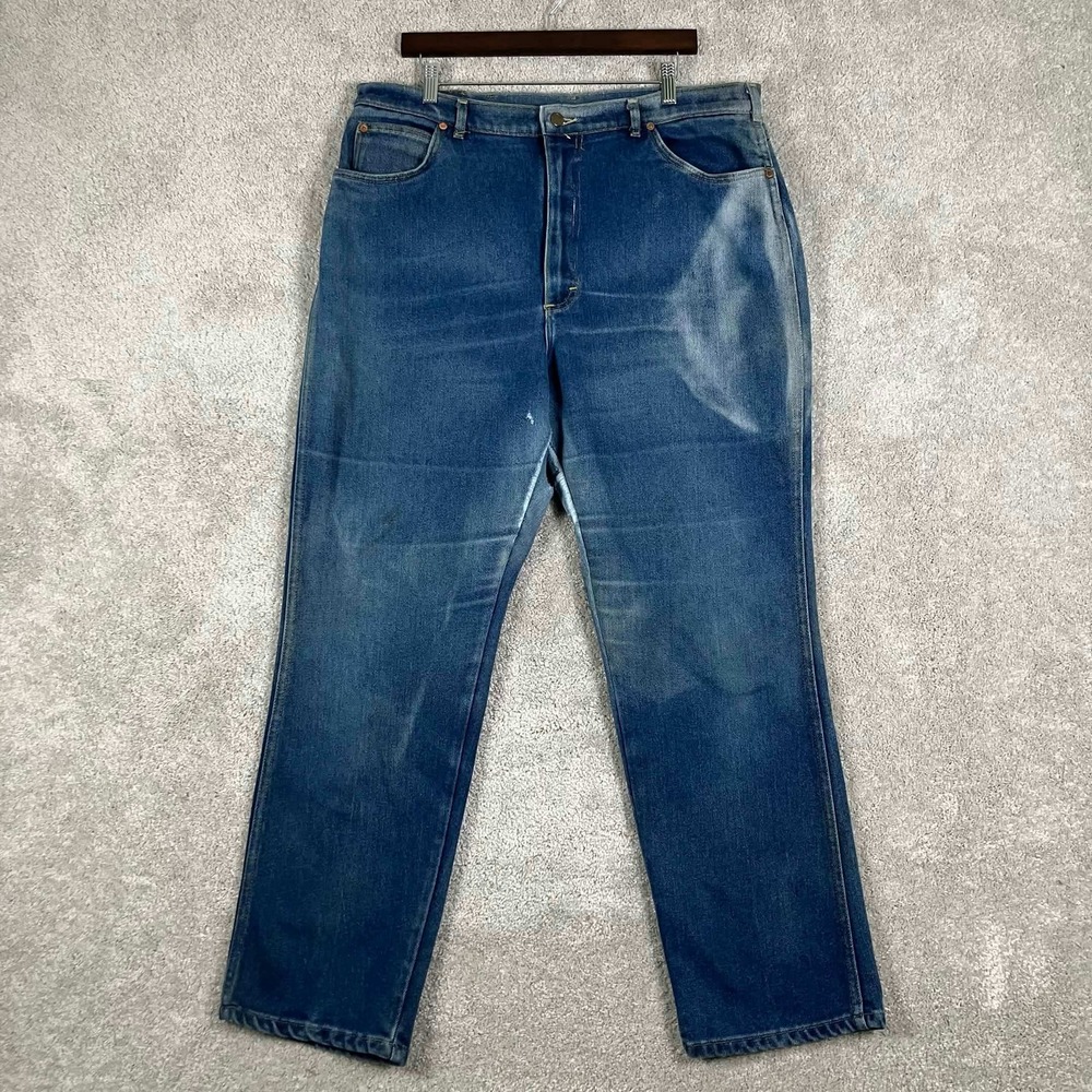 Vintage Lee Jeans Mens 38x30 Whisker Fade Workwear Farm Denim 80s 90s Distressed